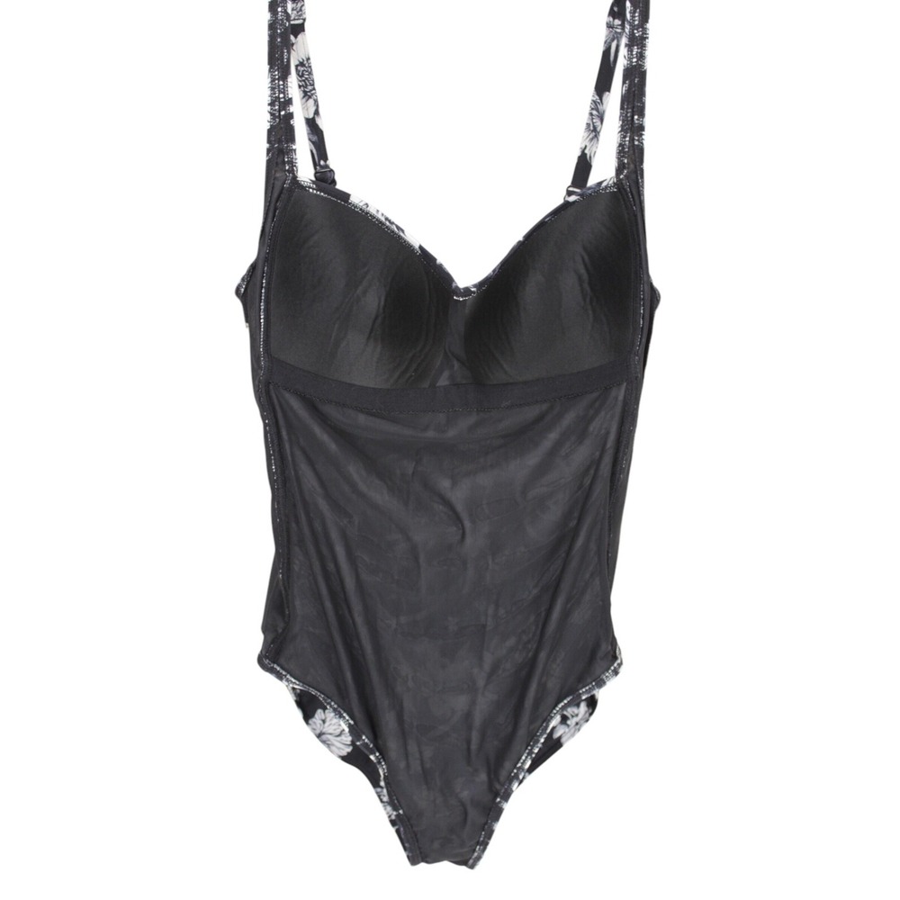 Nip Tuck Slimming Swimsuit size 10 Black Floral Runched Bandeau One Piece - Picture 8 of 16